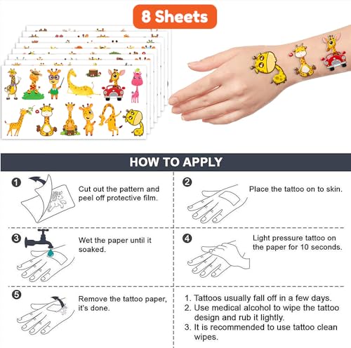 Giraffe Temporary Tattoos 96PCS Party Favors Sheets