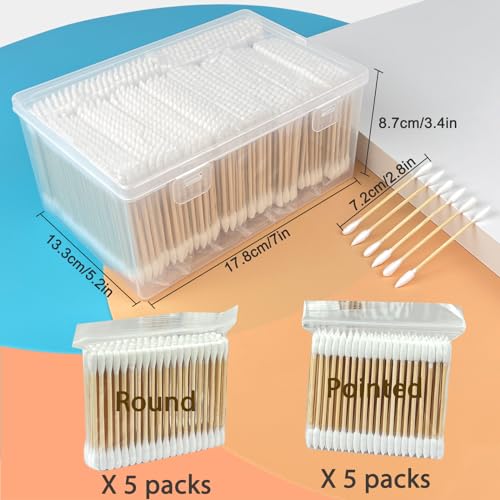1000 Bamboo Cotton Swabs - Biodegradable Dual Tip for Makeup & Cleaning