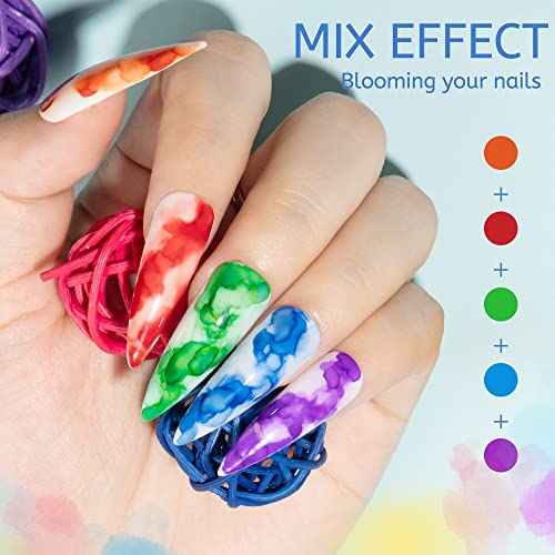 MIZHSE 12PCS Marble Nail Polish, Blooming Gel Marble Ink for Nails Gold Blue Purple Nail Ink Watercolor Magic Blossom Gel Nail Polish for Nail Salon Home DIY