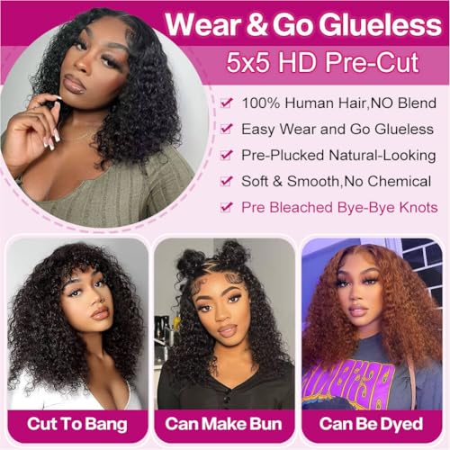 Deep Wave Human Hair Bob Wig 12 Inch HD Lace Front Curly Wigs for Black Women