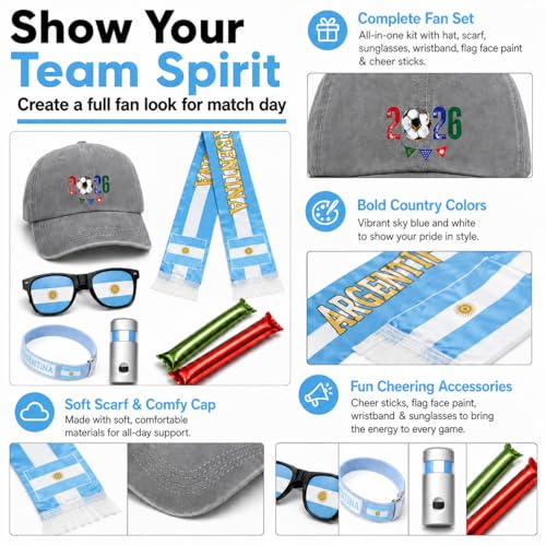 Argentina Soccer Fan Gear Set - 7-Piece World Cup 2026 Accessories Kit