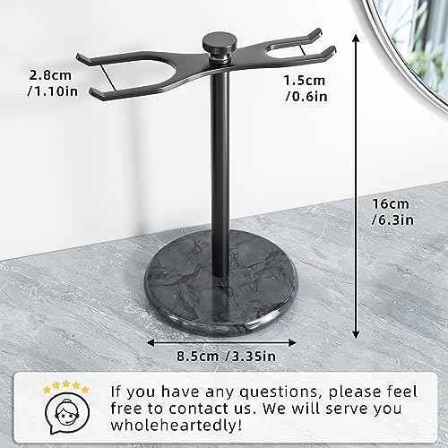 pickpiff Safety Razor Stand with Brush Holder, Marble Base with Black Metal Holder Heavy Duty, Extra Wide Openings, Fits Most Brushes and All Kinds Of Razors