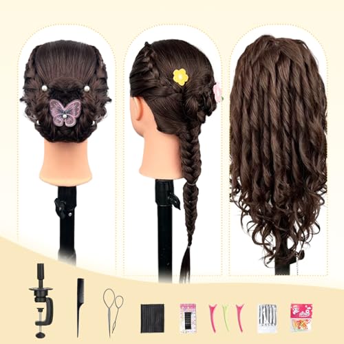 MQHIHI 22" Mannequin Head with 80% Real Hair for Styling