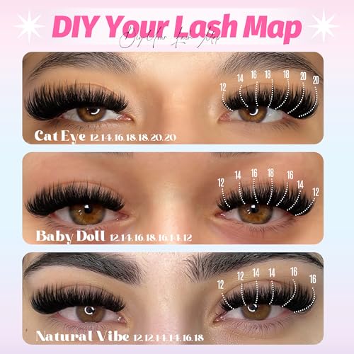 Lanflower Fluffy Lash Clusters Kit Volume 300Pcs Eyelash Clusters with Spikes Manga Cluster Eyelash Extensions Kit Wispy Lash Extension Kit 12-20mm High Capacity Eyelash Extension Kit for Beginners