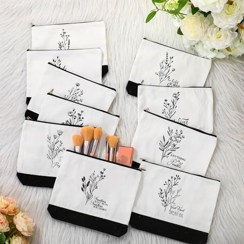 Sanwuta 20pcs International Women's Day Gifts for Women Inspirational Makeup Bags with Zipper Thank You Cosmetic Bags Gift for Coworkers Employee Volunteer (Flowers)