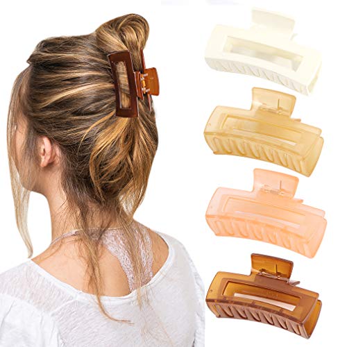 Canitor Hair Claw Clips 4 PCS 3.1 inches Rectangular Acrylic Non-slip French Design Jaw Clips for Thin Hair