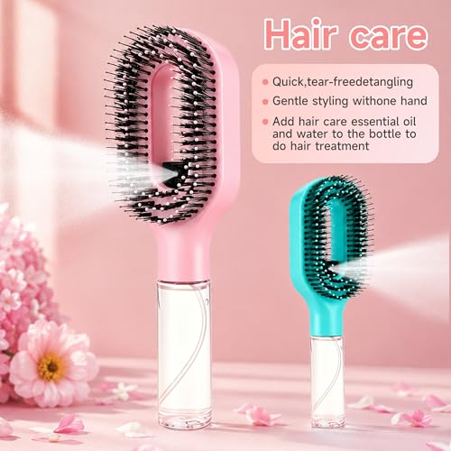 Portable 2-in-1 Kids Detangler Brush with Water Spray - Pink