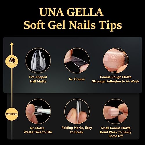 UNA GELLA Gel Nail Kit Nail Extension Kit with Soft Gel Nail Tips Almond Nails Tips 600Pcs with Nail Glue Gel 15ml 1Pcs Innovative DIY Nails Art Home Gelly Tips Acrylic Nail Kit