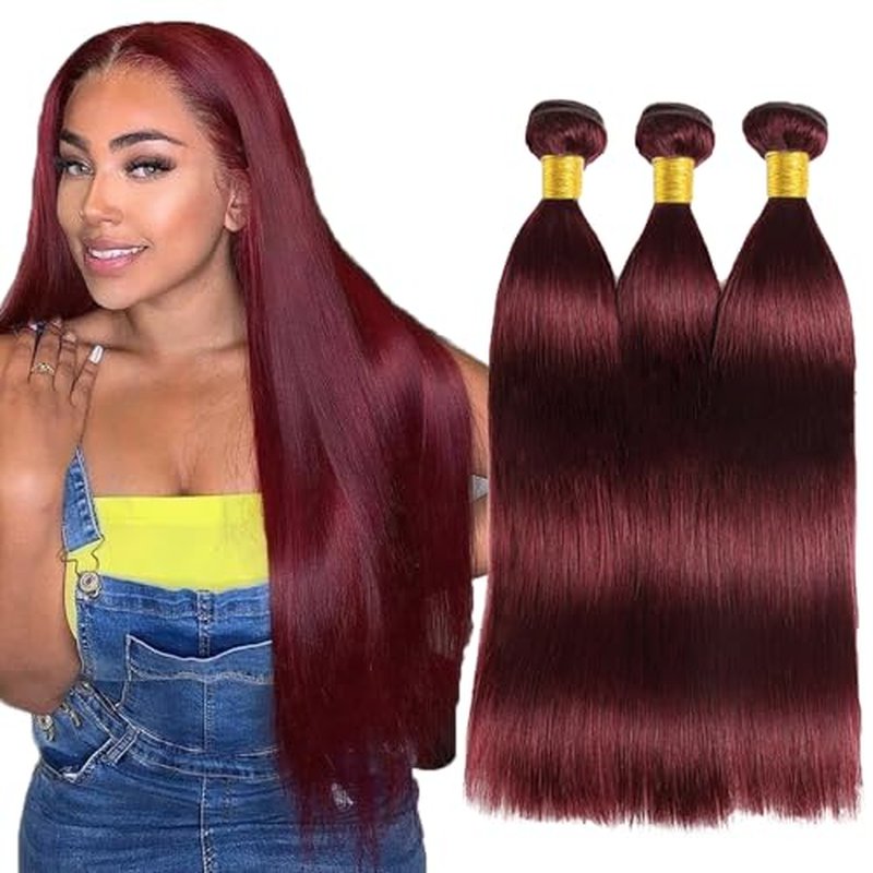 #99J Burgundy Straight Human Hair Bundles 18 20 22 Inch