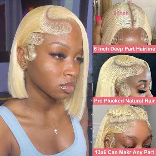 Blonde 613 13x6 Bob Lace Front Wig Human Hair Straight Lace Frontal Wigs Pre Plucked with Baby Hair 180 Density Brazlian Remy Transparent Glueless Short Wigs for Black Women