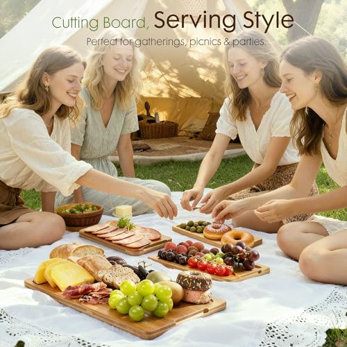 Astercook Bamboo Cutting Board Set with Storage Stand & Juice Grooves