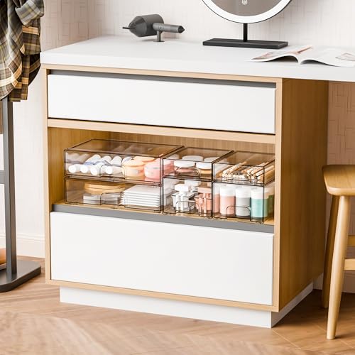 Yieach Clear Stackable Storage Drawers - Set of 6