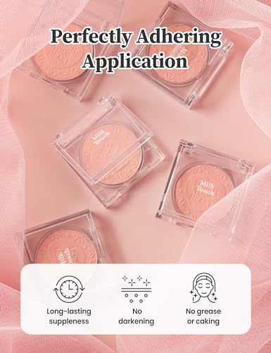 MILKTOUCH Touch My Cheek in Bloom Blush Sunshine Peony | Face Blushes Compact Powder Makeup | Shimmer Powder Blush Oil Absorbing Powder Compact | Face Powder for Oily Skin Korean Blush (0.18 oz)