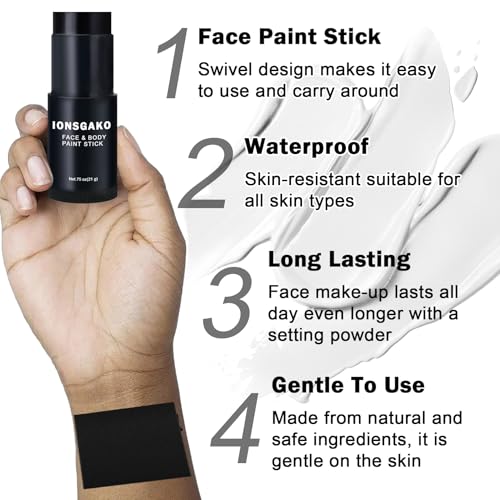Black and White Face Paint Stick with Brush Eye Black Stick for Sports Halloween Makeup Face Painting Kit for Clown Skeleton Vampire SFX Makeup