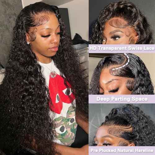 Deep Wave Lace Front Wigs Human Hair, 13x4 HD Lace Front Wet And Wavy Frontal Brazilian Human Hair Deep Curly Wig For Women Glueless, Bouncy Soft, 180 Density Tangle Free, Pre Plucked 20 Inch