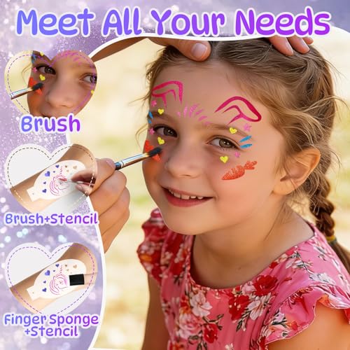 Face Paint Stencils Kit 58 Pieces - 36 Reusable Stencils, 10 Brushes