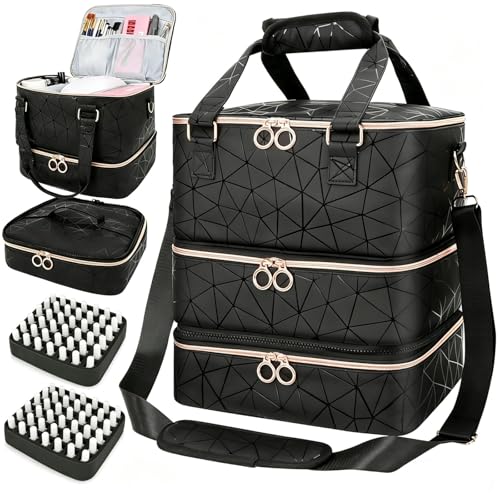 Nail Polish Organizer Bag - Holds 84 Bottles, 3-Layer Storage Case