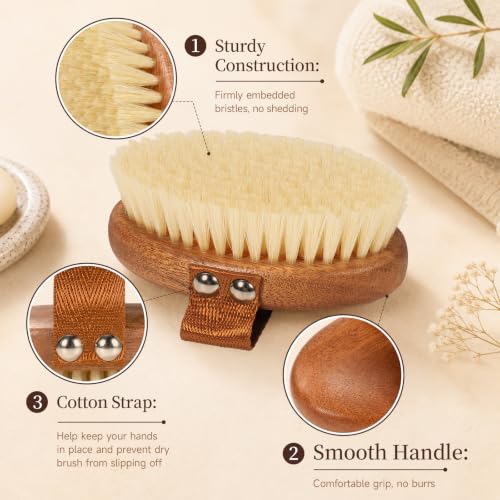 Dry Brushing Body Brush with Pure Boar Bristles & Ebony Wood