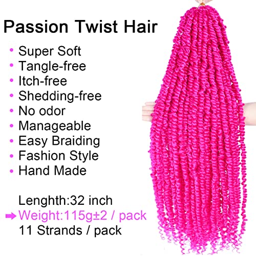 6Packs Long Pink Passion Twist Corchet Hair 32inch Pre-Looped Crochet Braids Long Pretwisted Passion Twist Braiding Hair Extensions for Women(11strands/pack, Pink#)