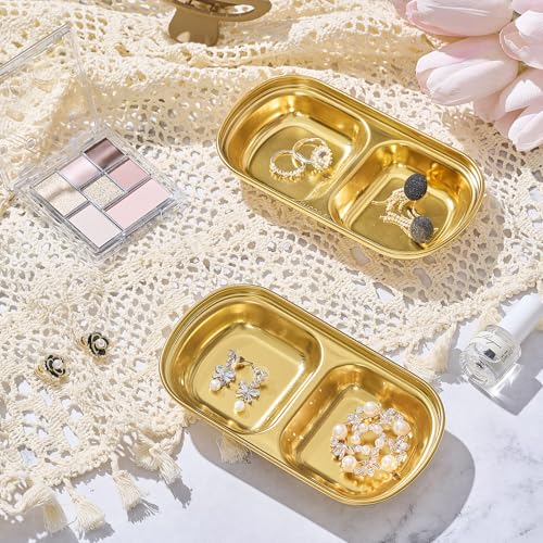 4 Pcs DIY Esthetician Bowls Face Mask Tray Esthetician Supplies Stainless Steel Compartment Serving Tray Women Skincare Products for Spa Salon Aesthetician Beauty, Nail Art(Gold,Small)