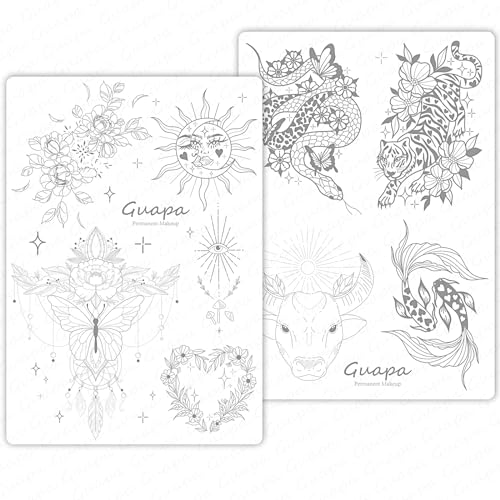 2pcs Silicone Pre Printed Tattoo Practice Skin with 9 Exquisite Tattoo Designs