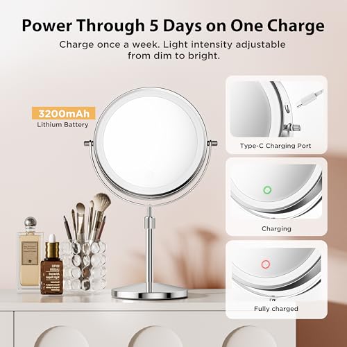 1X/30X Double-Sided Makeup Mirror with Light - 3 Color Modes