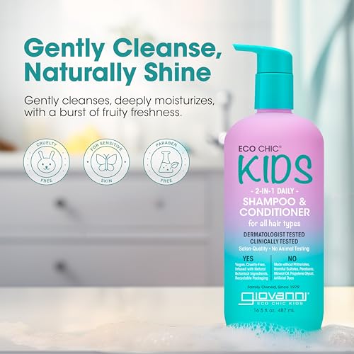 Eco Chic KIDs 2 In 1 Shampoo & Conditioner - Kids 2-in-1, For All Hair Types, Salon Quality, Lightweight & Hydrating, Gentle Formula, Vegan - 16.5 Fl Oz (Pack of 2)