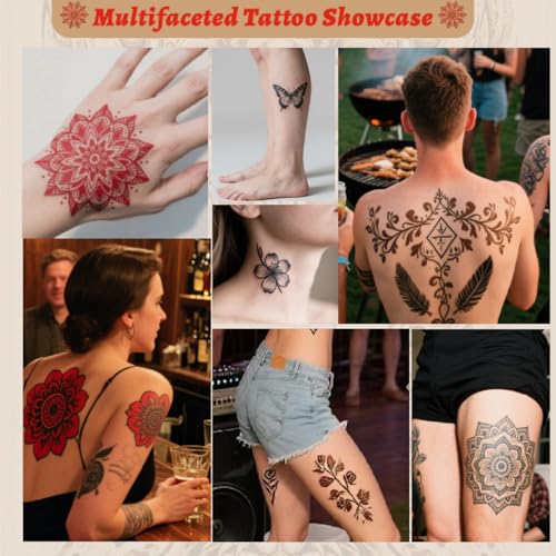 Temporary Tattoo Kit - 6 Pcs Tattoo Cones 3 Colors DIY Safe Ink (Brown, Black, Cherry Red) | Includes Reusable Stencils, Brush & Gloves | Body Art for Kids & Adults