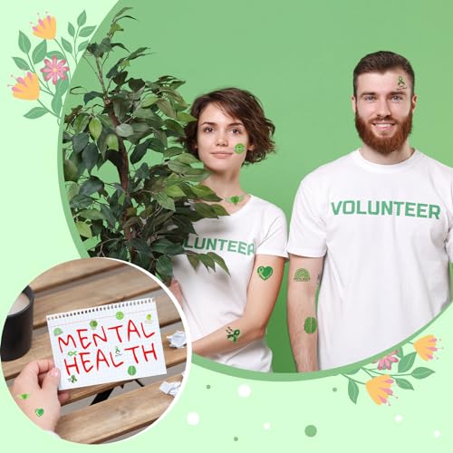 Landhoow 240 Pcs Mental Health Awareness Tattoos Temporary Glitter Face Tattoos Cool Body Sticker Costume Accessory for Adults Party Supplies