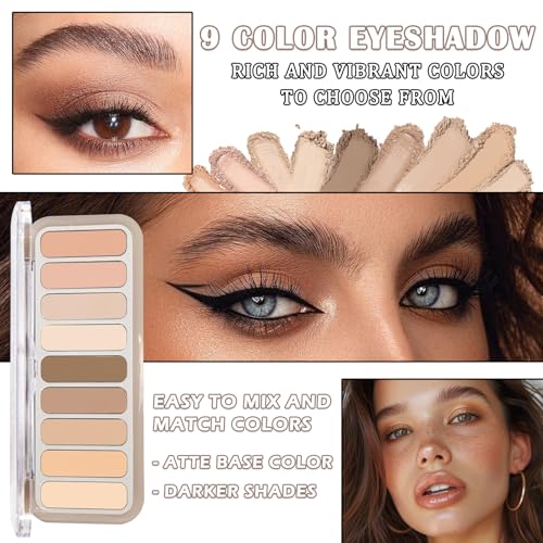 9 Colors Eyeshadow Palette,Matte Blendable Eyeshadow Makeup with Brush Make Up Gift Kit,Long Wearing Waterproof Highly Pigmented Brown Nude Smoky Brown Eye Shadow Palettes D