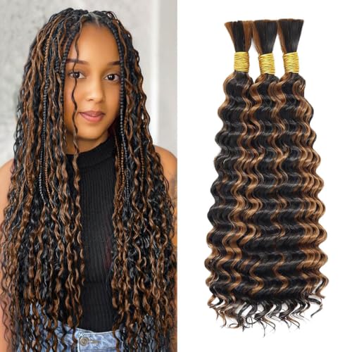 Fridnae Human Braiding Hair Bulk P1B30 Light Brown 24 Inch for Boho Braid Styles, 150g
