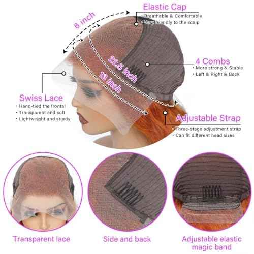 Ginger Lace Front Wigs Human Hair 13X6 Orange Ginger Body Wave HD Lace Frontal Wigs for Women Glueless Auburn 350 Color Pre Plucked Natural Hairline 180% Density Super Soft 22 Inch