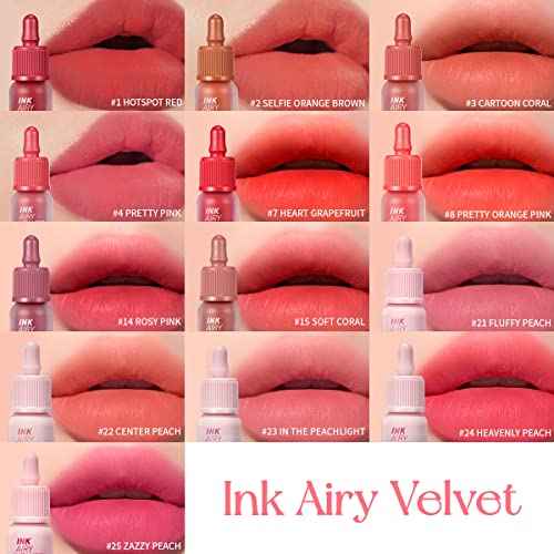 Peripera Ink Airy Velvet Lip Tint | High-Pigmentation, Lightweight, Soft, Moisturizing, Not Animal Tested (021 FLUFFY PEACH)