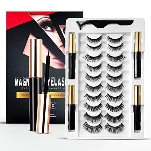 Magnetic Eyelashes - 10 Pairs with Eyeliner & Tweezer
