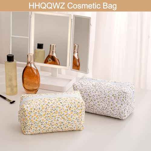 Makeup Bag Travel Cosmetic Bag for Women Girls, Zipper Make Up Pouch, Floral Flowers Toiletry Organizer Makeup, Portable Storage Cosmetic Travel Cloth Bag (Purple Floral)
