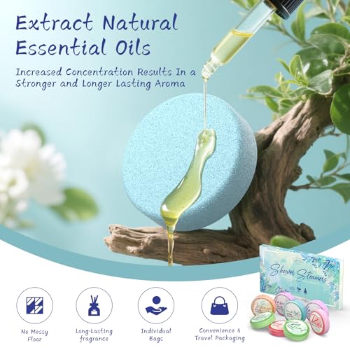 Aromatherapy Shower Steamers - 8 Pack Natural Essential Oils for Relaxation