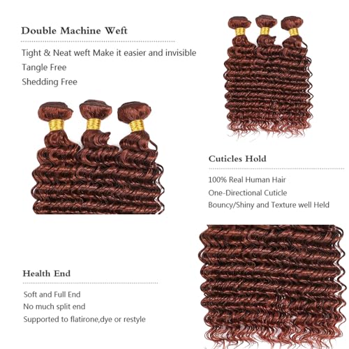 Copper Red Deep Wave Human Hair Bundles 26 28 30 Inch