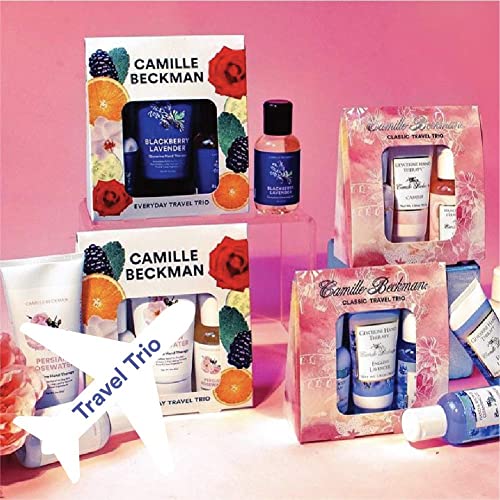 Camille Beckman Classic Collection Travel Trios, French Vanilla, Glycerine Hand Therapy 1.35 oz, Silky Body Cream 2 oz, Hand & Shower Cleansing Gel 2 oz