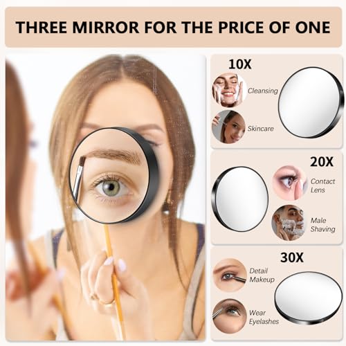 10X 20X 30X Magnifying Mirror Set - 3.5" Travel Mirrors