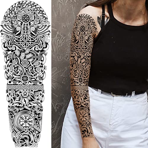Tribal Totem Full Sleeve Temporary Tattoos for Men & Women, 8-Sheet