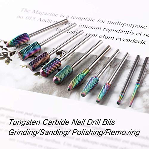 Makartt Nail Drill Bits Set 10Pcs Bundle with Safety Nail Drill Bits, Tungsten Carbide Nail Drill Bits, 3/32 inch for Acrylic Gel Nails Cuticle Manicure Pedicure