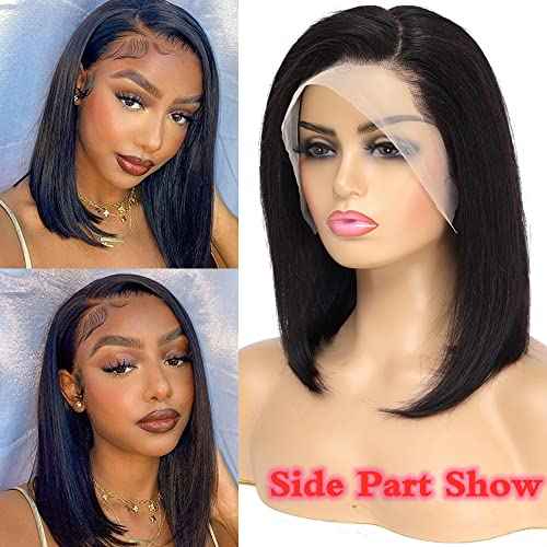 Short Bob Wig Human Hair 13x4 Frontal Bob Wigs 180% Density Glueless Wigs Pre Plucked for Black Women (12 inch)