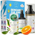 Skincare Set for Kids - Gentle Facial Wash, Unscented Soothing Toner and Cream - Natural Skin Care for Boys and Girls with Aloe Vera and Vitamin C - Vegan, Paraben-Free - Award-Winning - Ages 6-12