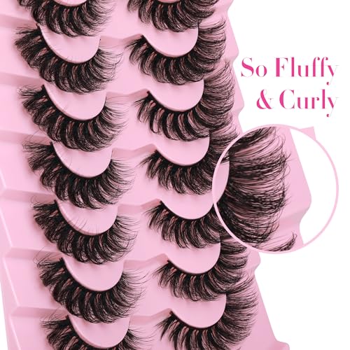 JIMIRE Mink Lashes Wispy Cat Eye Lashes Full 6D Volume False Eyelashes that Look Like Extensions 16MM Thick Soft D-Curly Fake Lashes 7 Pairs Pack
