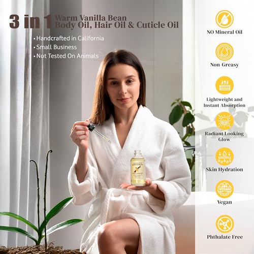 Warm Vanilla Body Oil with Almond & Jojoba - Moisturizing Skin Oil 4oz