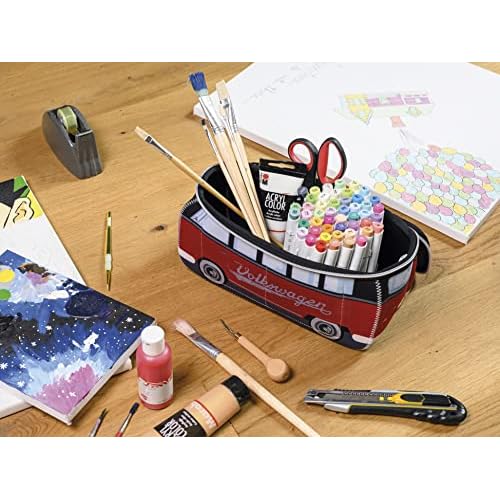 BRISA VW Collection - Volkswagen Neoprene Universal Makeup Cosmetics Toiletry Travel Pharmacy Bag in T1 Bus Design (Red/Black) (Small (9.1 x 4.3 x 3.1 inches))