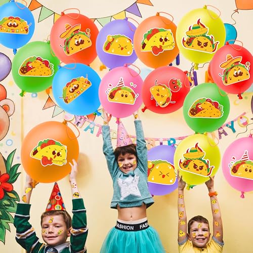 Taco Party Favors 72-Piece Set - Balloons & Tattoos