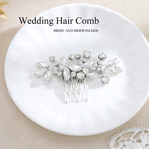 Silver Crystal Rhinestone Bridal Hair Comb Clip