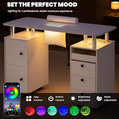 Professional Nail Desk w/ Electric Dust Collector & LED Lights