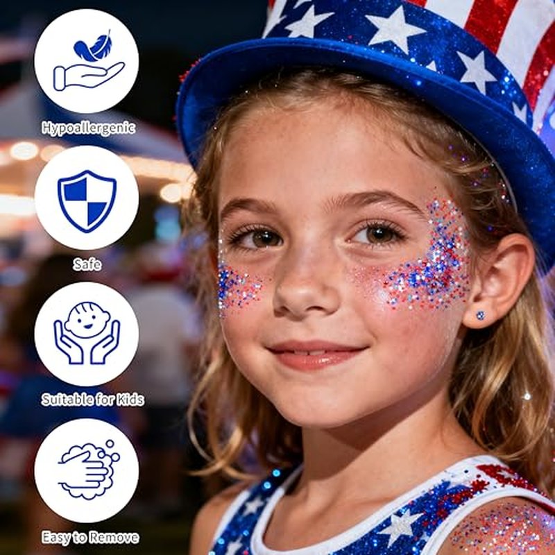 Patriotic Red White and Blue Star Glitter Stick for 4th of July